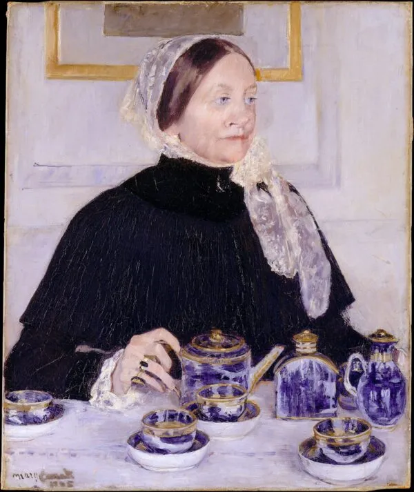 Lady at the Tea Table (1884) by Mary Cassatt — original painting reproduced as a hand-painted oil on canvas