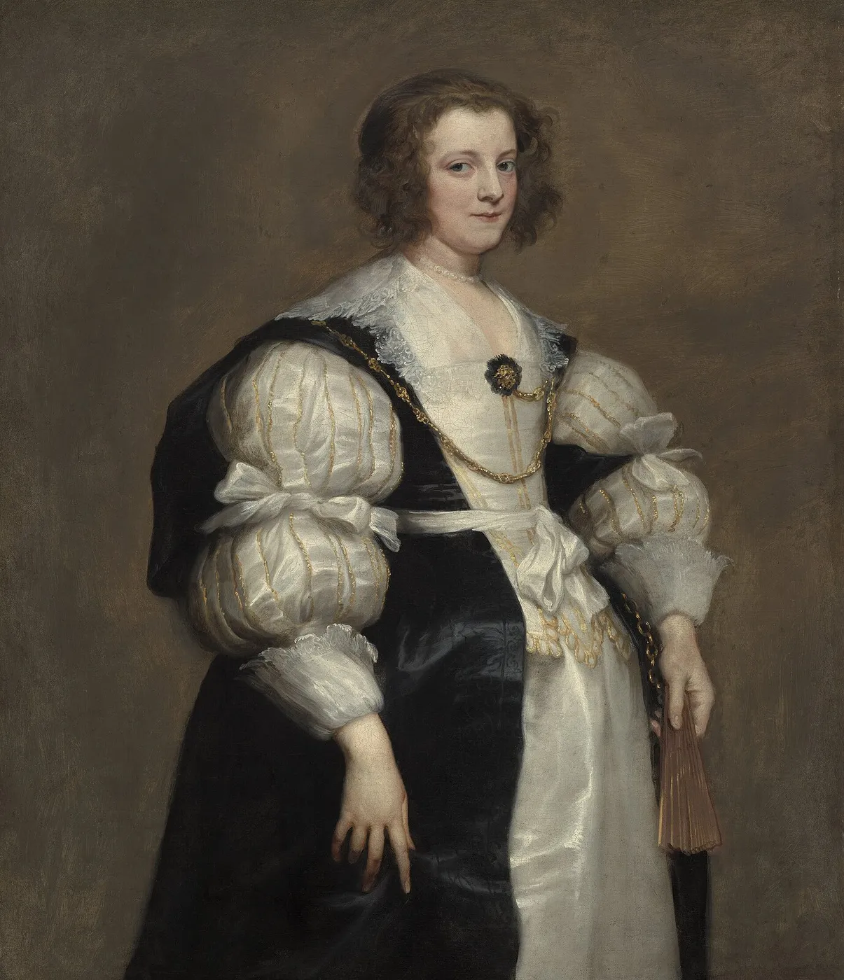 Lady with a Fan (1628) by Anthony van Dyck — original painting reproduced as a hand-painted oil on canvas