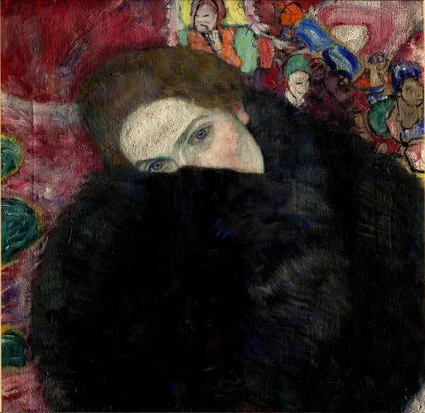 Lady with a Muff (1916) by Gustav Klimt — original painting reproduced as a hand-painted oil on canvas