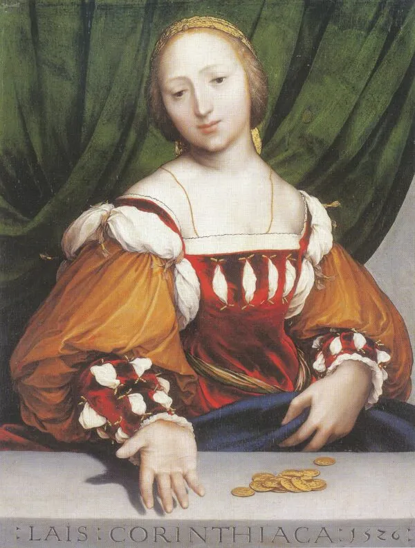 Lais of Corinth (1526) by Hans Holbein the Younger — original painting reproduced as a hand-painted oil on canvas