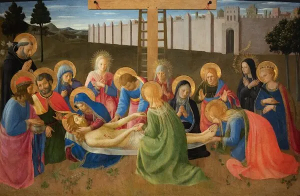 Lamentation over the Dead Christ (1436) by Fra Angelico — original painting reproduced as a hand-painted oil on canvas