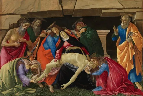 Lamentation over the Dead Christ (1490) by Sandro Botticelli — original painting reproduced as a hand-painted oil on canvas