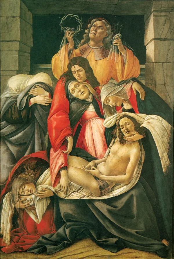 Lamentation over the Dead Christ with Saints (1490) by Sandro Botticelli — original painting reproduced as a hand-painted oil on canvas