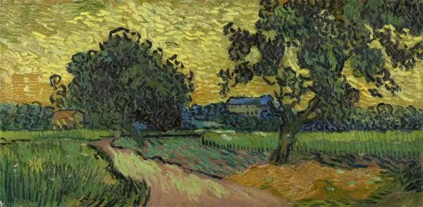 Landscape at Twilight (1890) by Vincent van Gogh — original painting reproduced as a hand-painted oil on canvas
