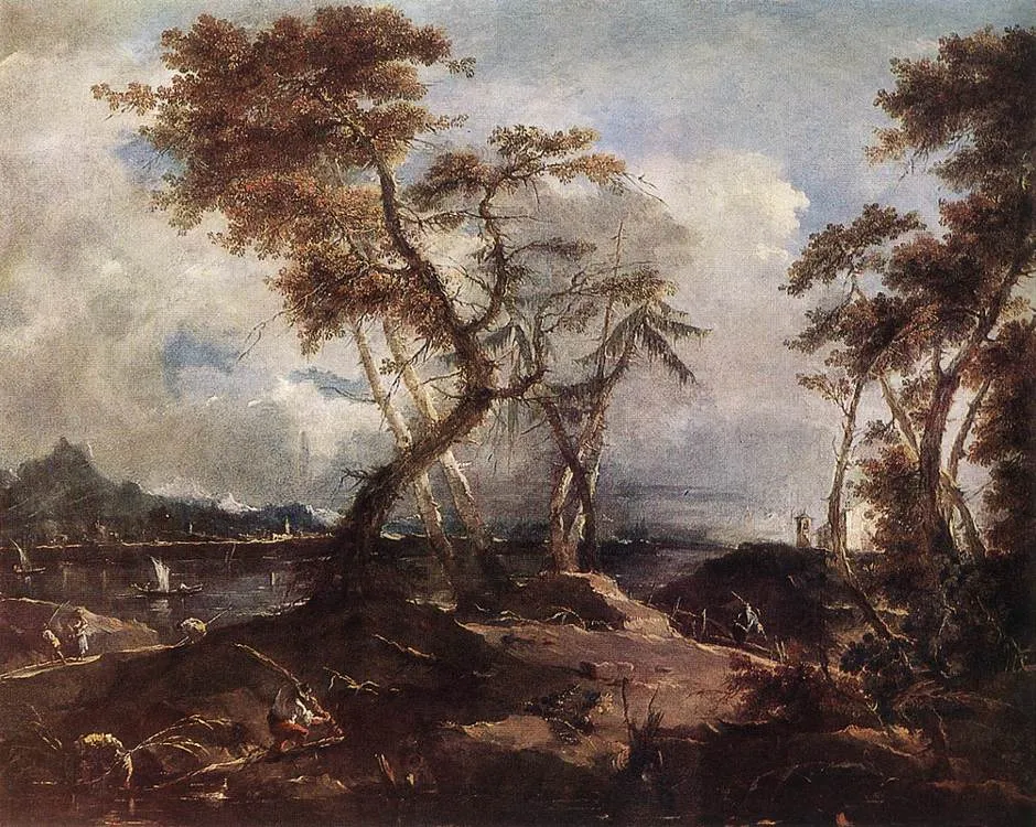 Landscape (1780) by Francesco Guardi — original painting reproduced as a hand-painted oil on canvas