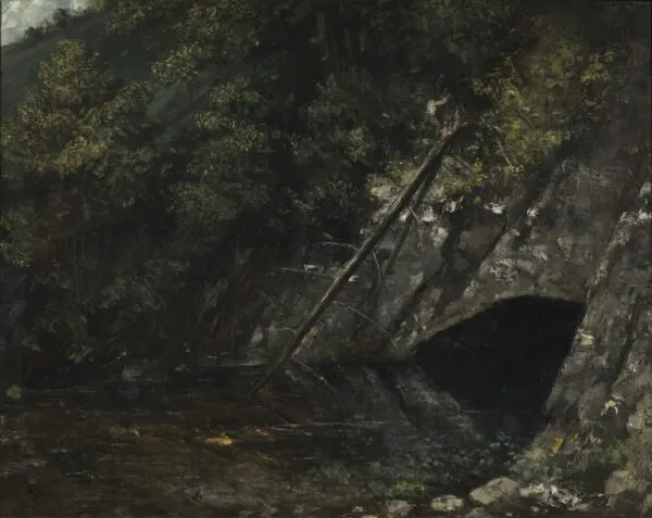 Landscape from La Source Bleue (1872) by Gustave Courbet — original painting reproduced as a hand-painted oil on canvas