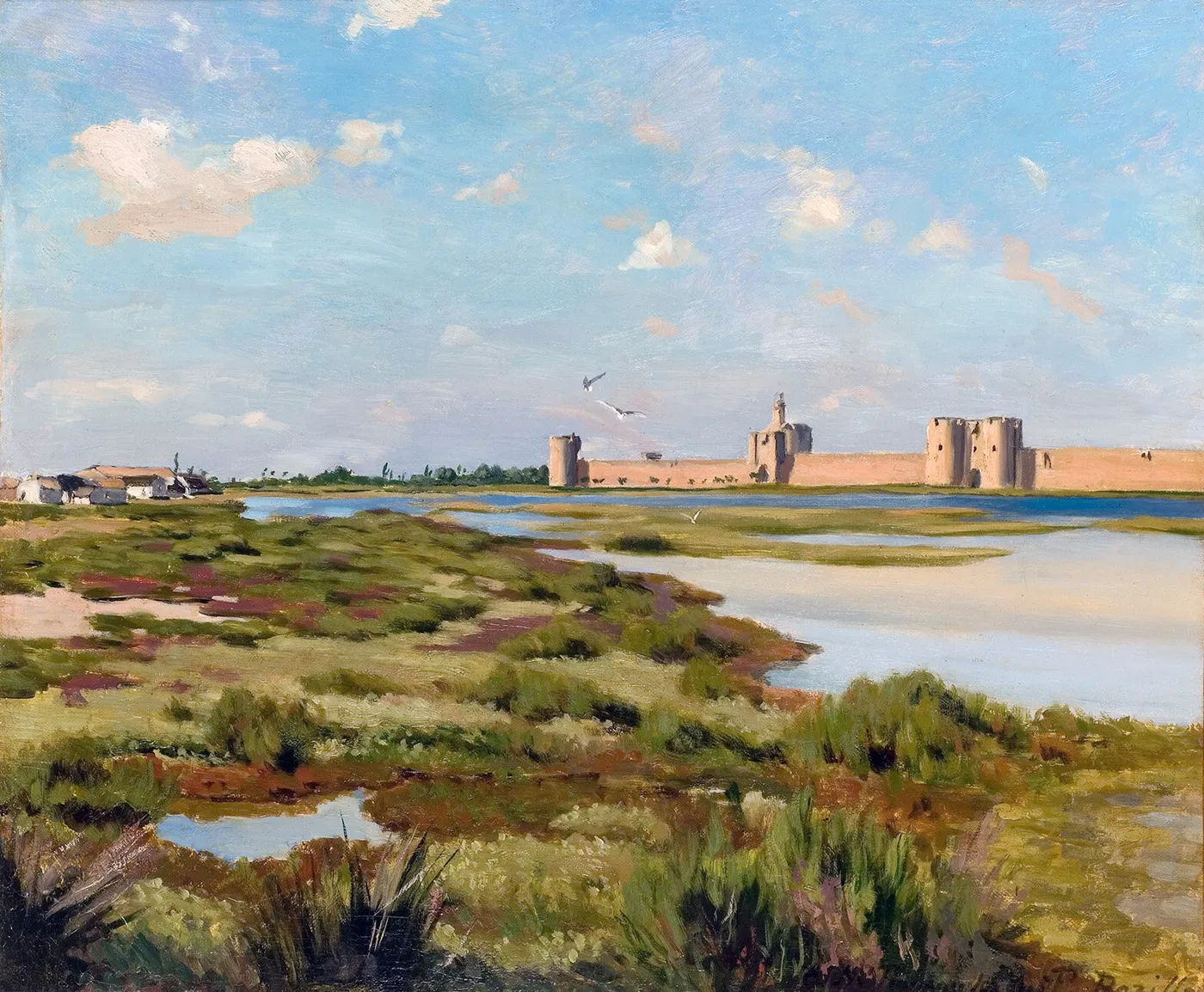 Landscape of Aigues-Mortes (1867) by Frédéric Bazille — original painting reproduced as a hand-painted oil on canvas