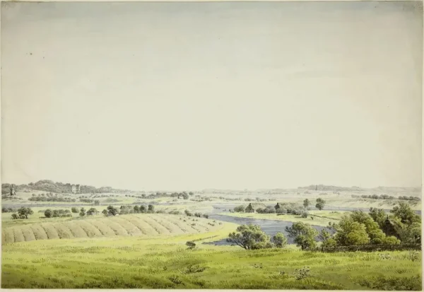Landscape of Rügen near Putbus (1824) by Caspar David Friedrich — original watercolour reproduced as a hand-painted oil on canvas