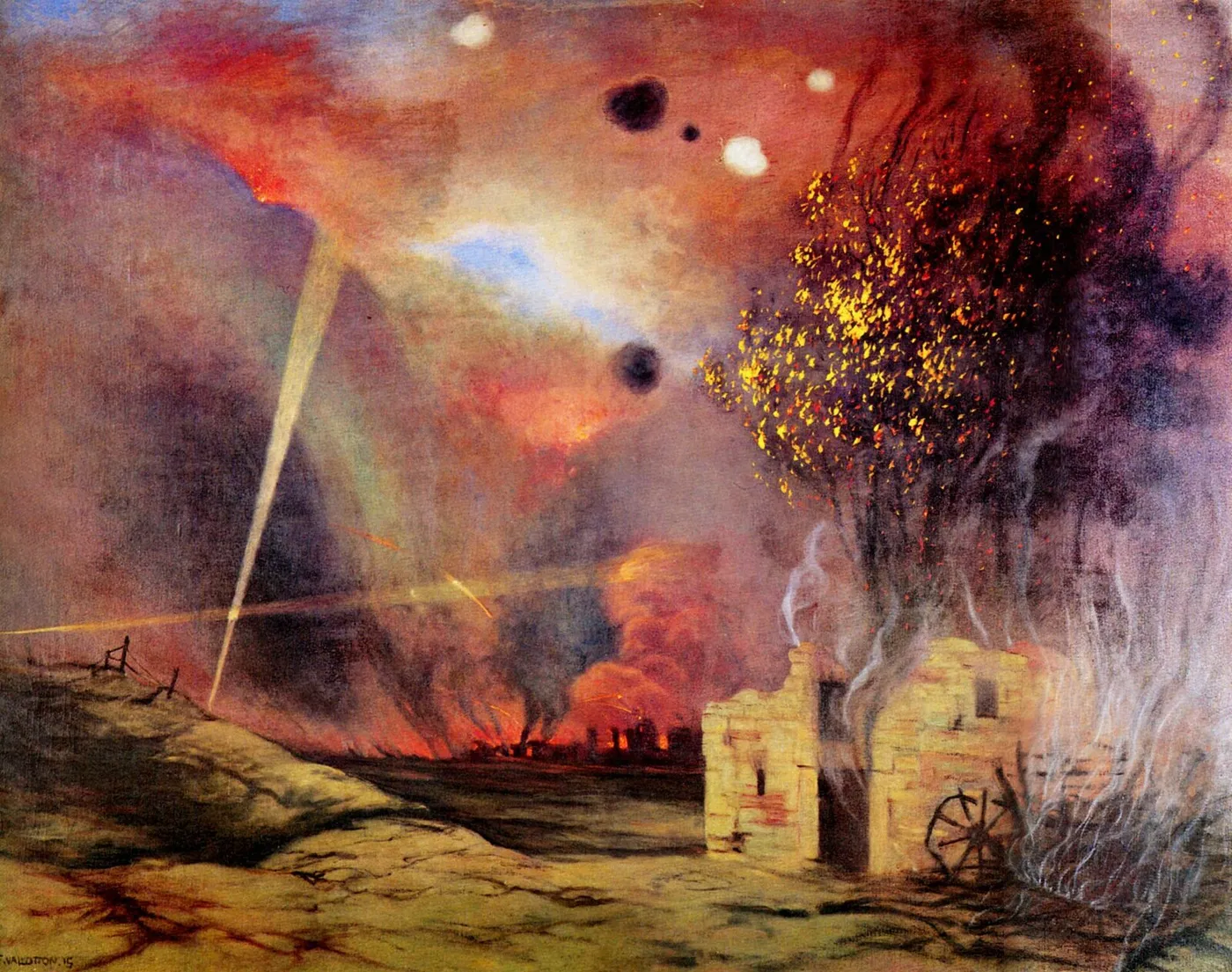 Landscape of Ruins and Fires (1915) by Félix Vallotton — original painting reproduced as a hand-painted oil on canvas
