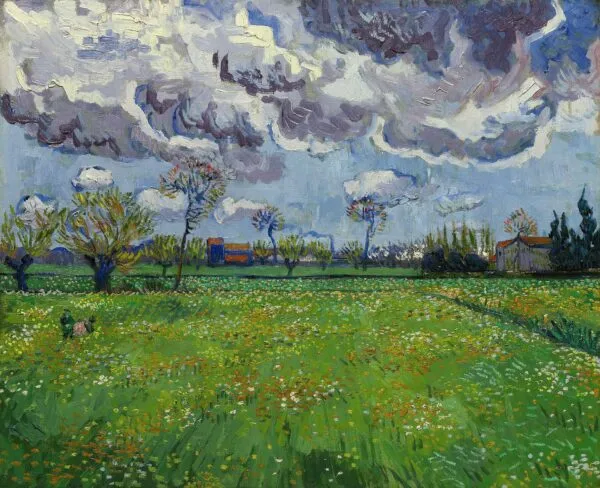 Landscape Under a Stormy Sky (1888) by Vincent van Gogh — original painting reproduced as a hand-painted oil on canvas