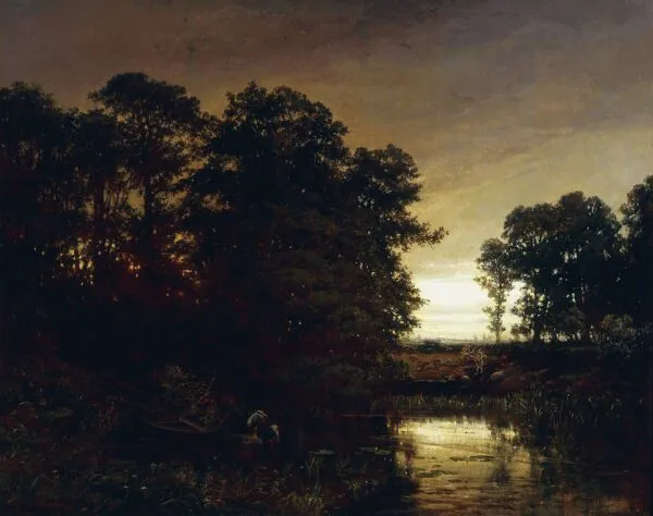 Landscape with a pond (1861) by Charles-François Daubigny — original painting reproduced as a hand-painted oil on canvas
