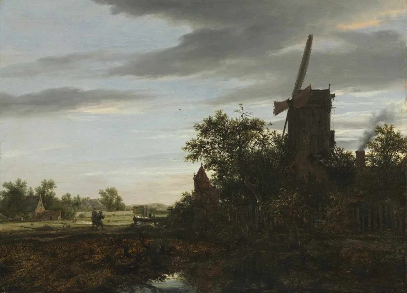 Landscape with a Windmill (1646) by Jacob van Ruisdael — original painting reproduced as a hand-painted oil on canvas