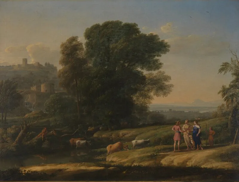 Landscape with Cephalus and Procris reunited by Diana (1645) by Claude Lorrain — original painting reproduced as a hand-painted oil on canvas
