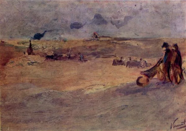 Landscape with Dunes and Figures (1882) by Vincent van Gogh — original painting reproduced as a hand-painted oil on canvas