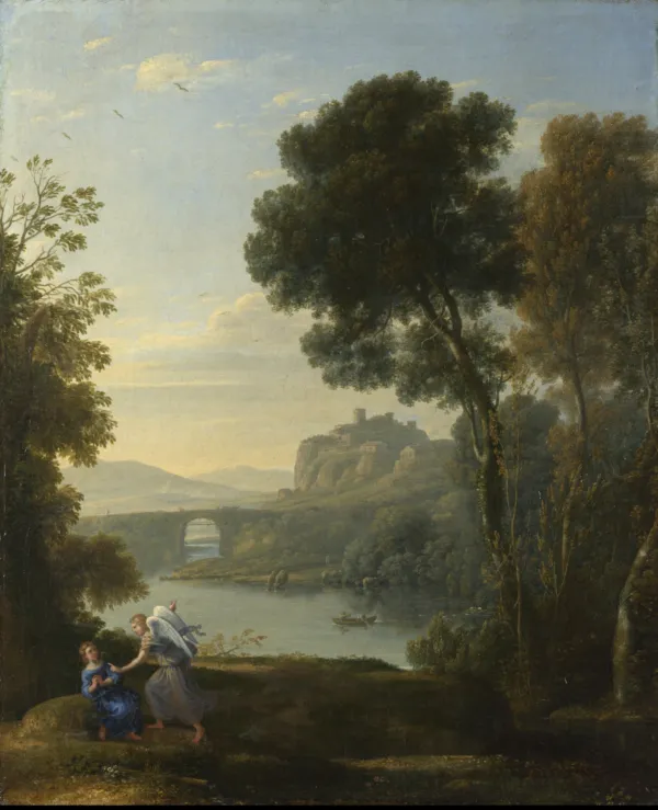Landscape with Hagar and the Angel (1646) by Claude Lorrain — original painting reproduced as a hand-painted oil on canvas