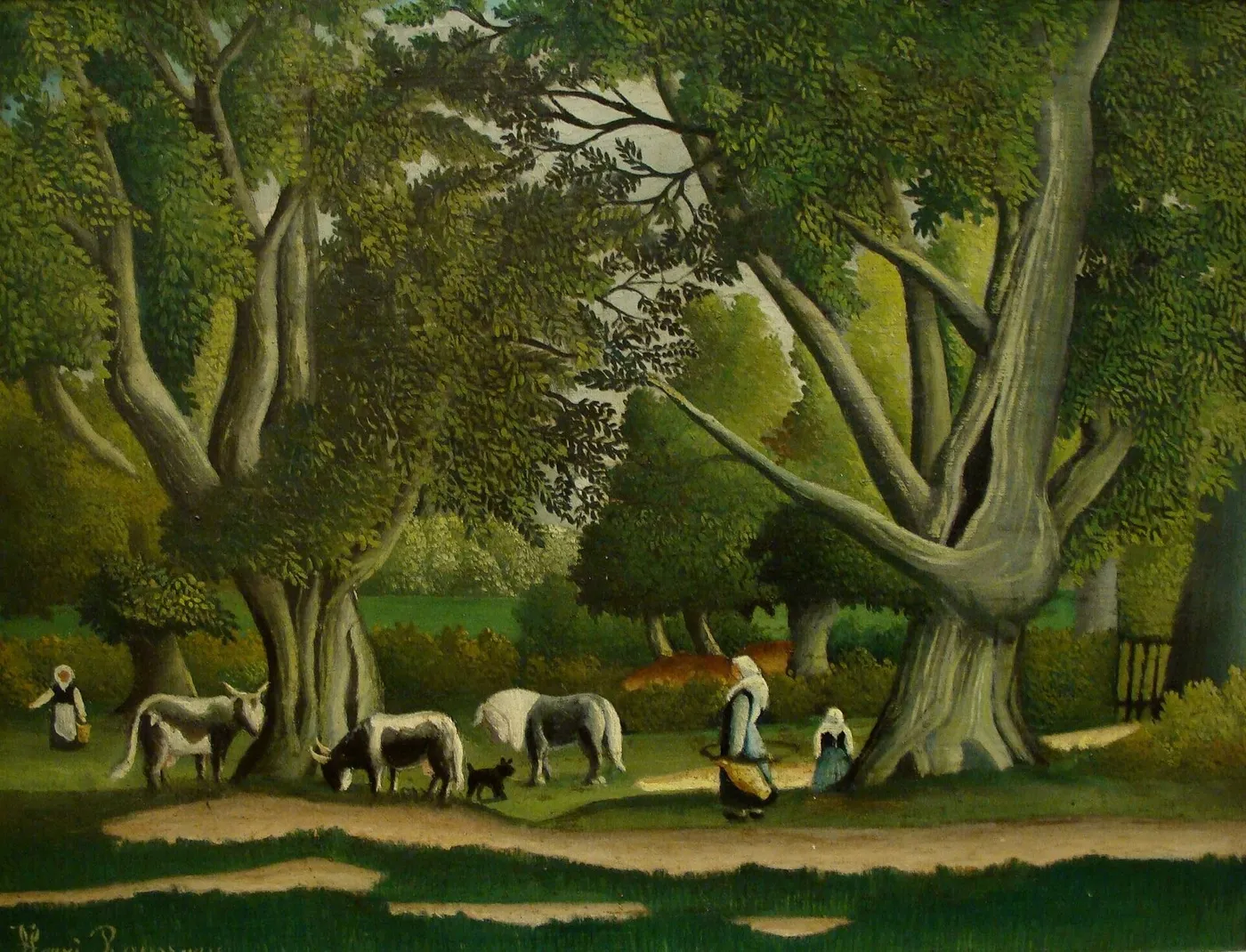 Landscape With Milkmaids (1906) by Henri Rousseau — original painting reproduced as a hand-painted oil on canvas
