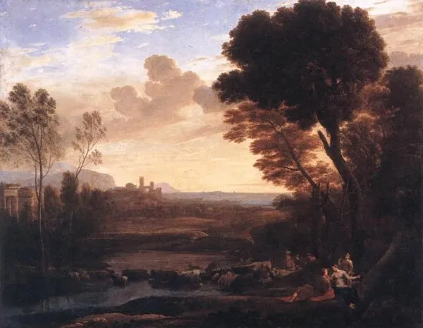 Landscape with Paris and Oenone called Le Gué (1648) by Claude Lorrain — original painting reproduced as a hand-painted oil on canvas