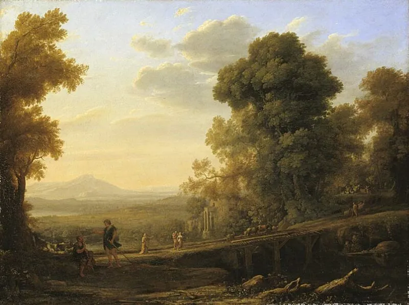 Landscape with Rebecka taking leave of her father (1640) by Claude Lorrain — original painting reproduced as a hand-painted oil on canvas