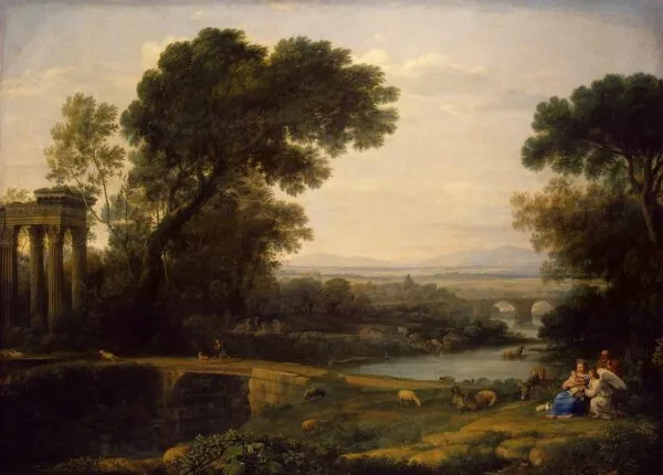 Landscape with the rest on the Flight into Egypt (Noon) (1661) by Claude Lorrain — original painting reproduced as a hand-painted oil on canvas