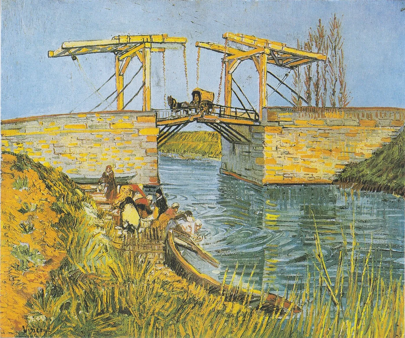 Langlois Bridge at Arles with Women Washing, The (1888) by Vincent van Gogh — original painting reproduced as a hand-painted oil on canvas