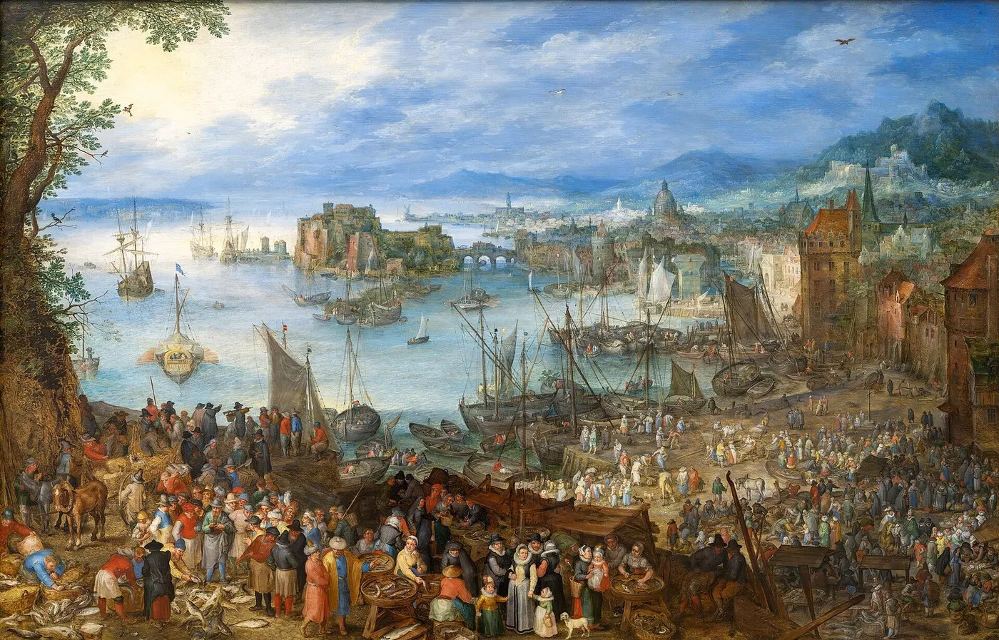 Large Fish Market (1603) by Jan Brueghel the Elder — original painting reproduced as a hand-painted oil on canvas