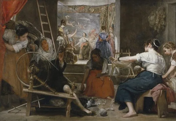 Las Hilanderas (1655) by Diego Velázquez — original painting reproduced as a hand-painted oil on canvas