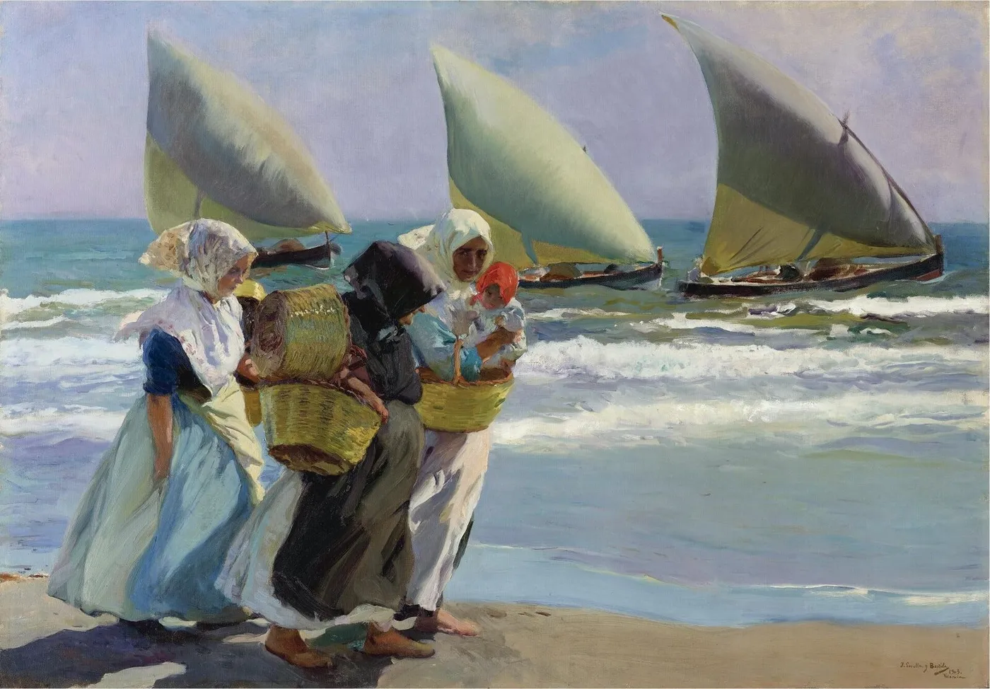 Las tres velas (1903) by Joaquín Sorolla — original painting reproduced as a hand-painted oil on canvas