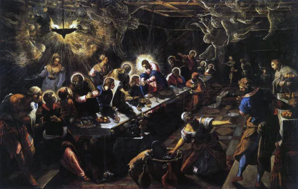Last Supper (1563) by Jacopo Tintoretto — original painting reproduced as a hand-painted oil on canvas