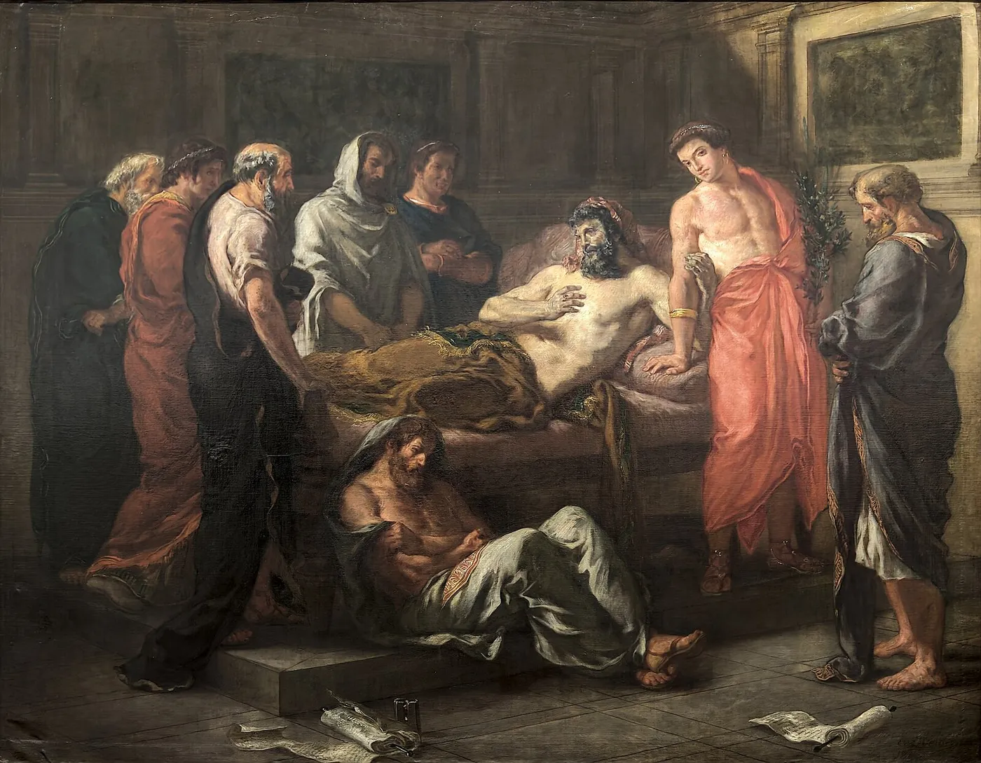 Last Words of the Emperor Marcus Aurelius (1844) by Eugène Delacroix — original painting reproduced as a hand-painted oil on canvas