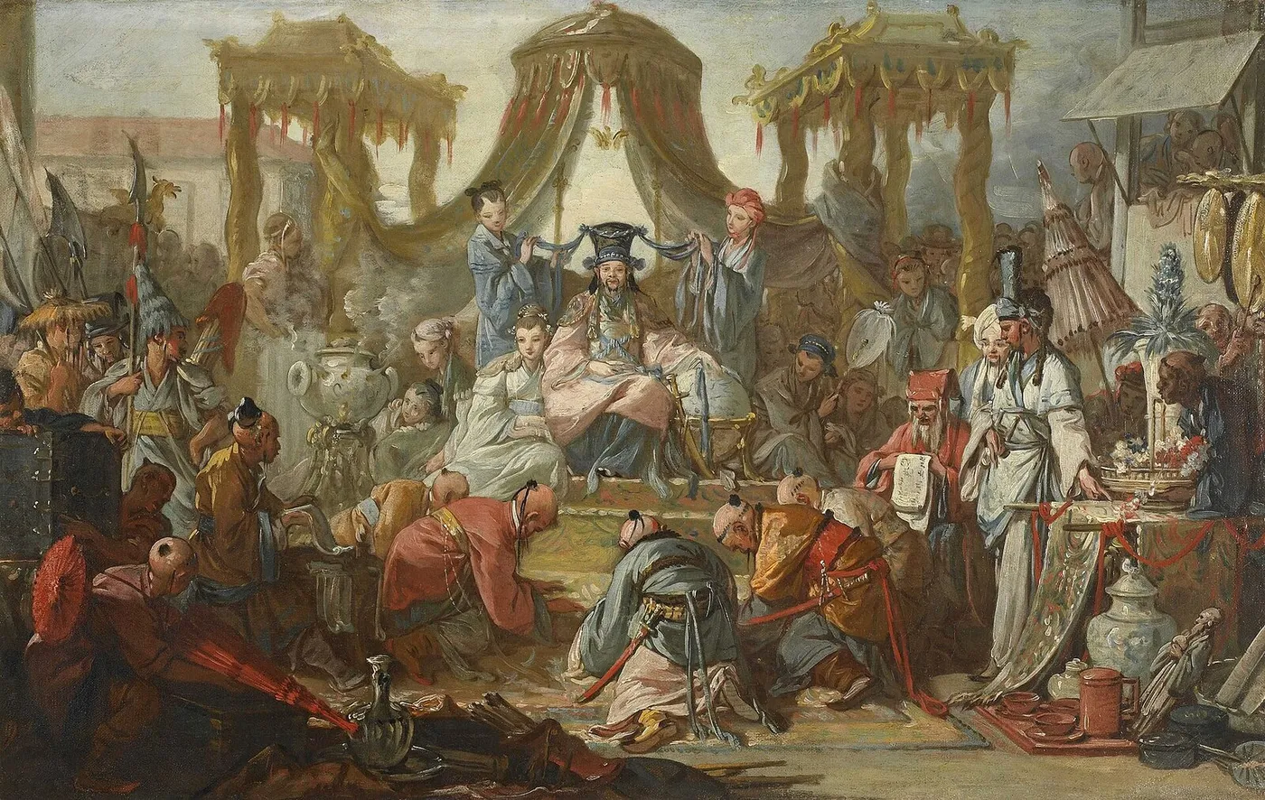 L'Audience de l'empereur de Chine (1742) by François Boucher — original painting reproduced as a hand-painted oil on canvas