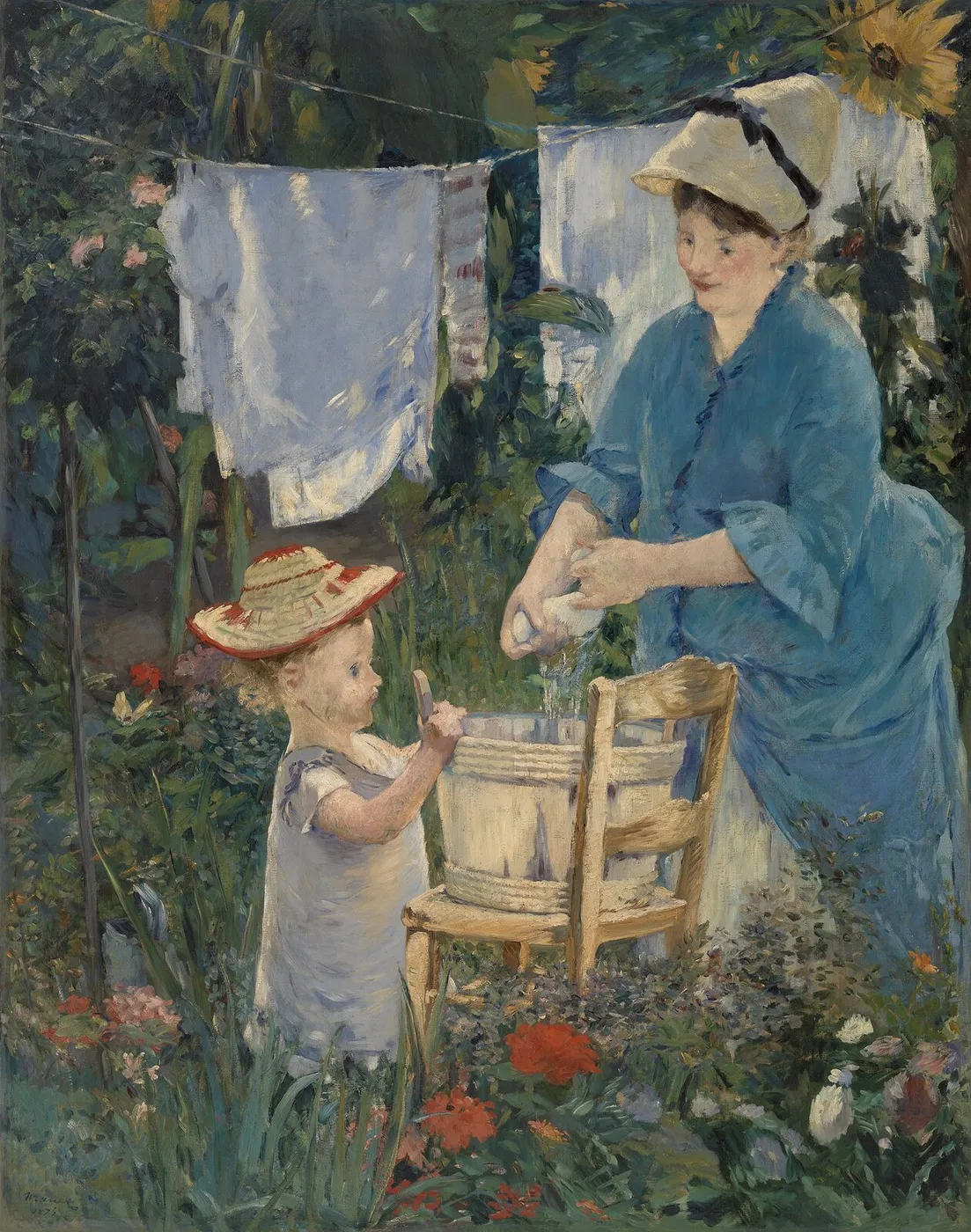 Laundry (1875) by Édouard Manet — original painting reproduced as a hand-painted oil on canvas