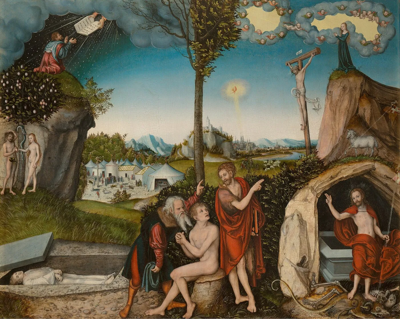 Law and Grace (1529) by Lucas Cranach the Elder — original painting reproduced as a hand-painted oil on canvas