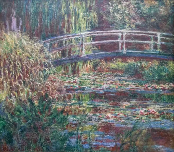 Le Bassin aux nymphéas, Harmonie rose (1900) by Claude Monet — original painting reproduced as a hand-painted oil on canvas