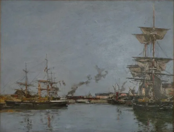 Le Bassin de Deauville (1875) by Eugène Louis Boudin — original painting reproduced as a hand-painted oil on canvas