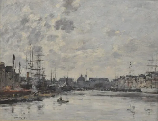 Le bassin du commerce (Le Havre) (1892) by Eugène Louis Boudin — original painting reproduced as a hand-painted oil on canvas