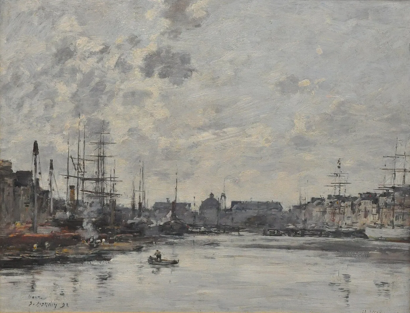 Le bassin du commerce (Le Havre) (1892) by Eugène Louis Boudin — original painting reproduced as a hand-painted oil on canvas