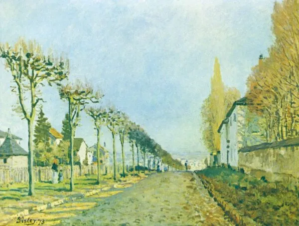 Le chemin de la Machine, Louveciennes (1873) by Alfred Sisley — original painting reproduced as a hand-painted oil on canvas