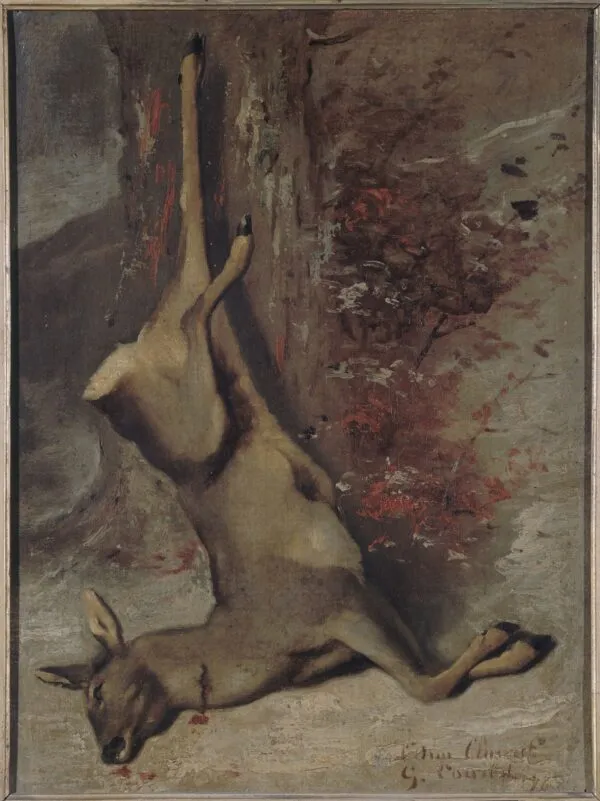 Le chevreuil (1876) by Gustave Courbet — original painting reproduced as a hand-painted oil on canvas