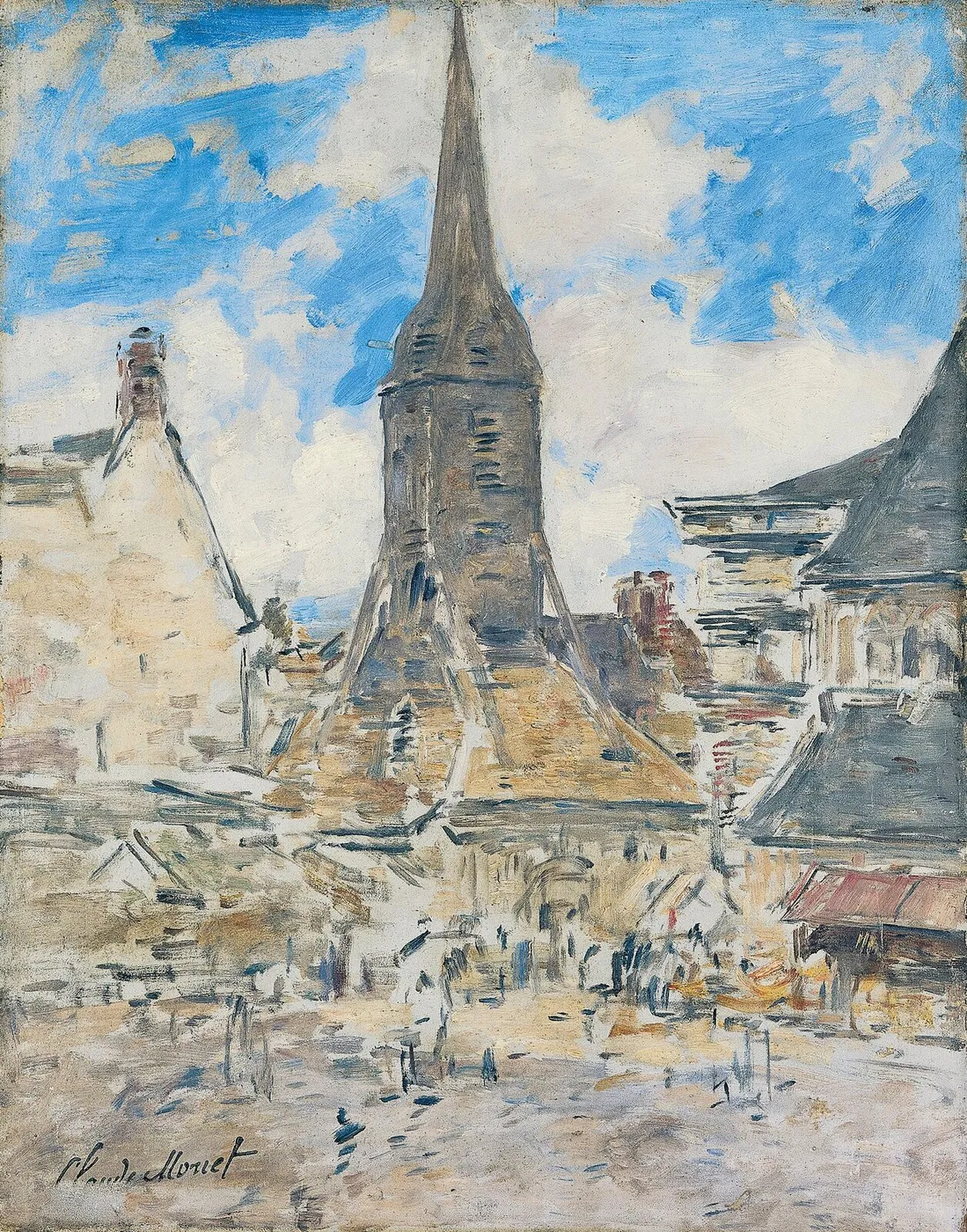 Le Clocher de Sainte-Catherine, Honfleur (1897) by Eugène Louis Boudin — original painting reproduced as a hand-painted oil on canvas