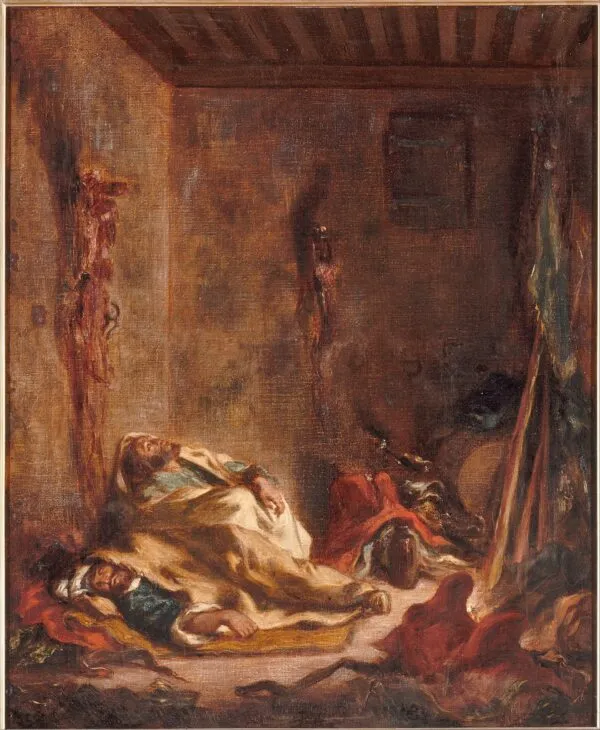 Le corps de garde à Meknès (1847) by Eugène Delacroix — original painting reproduced as a hand-painted oil on canvas