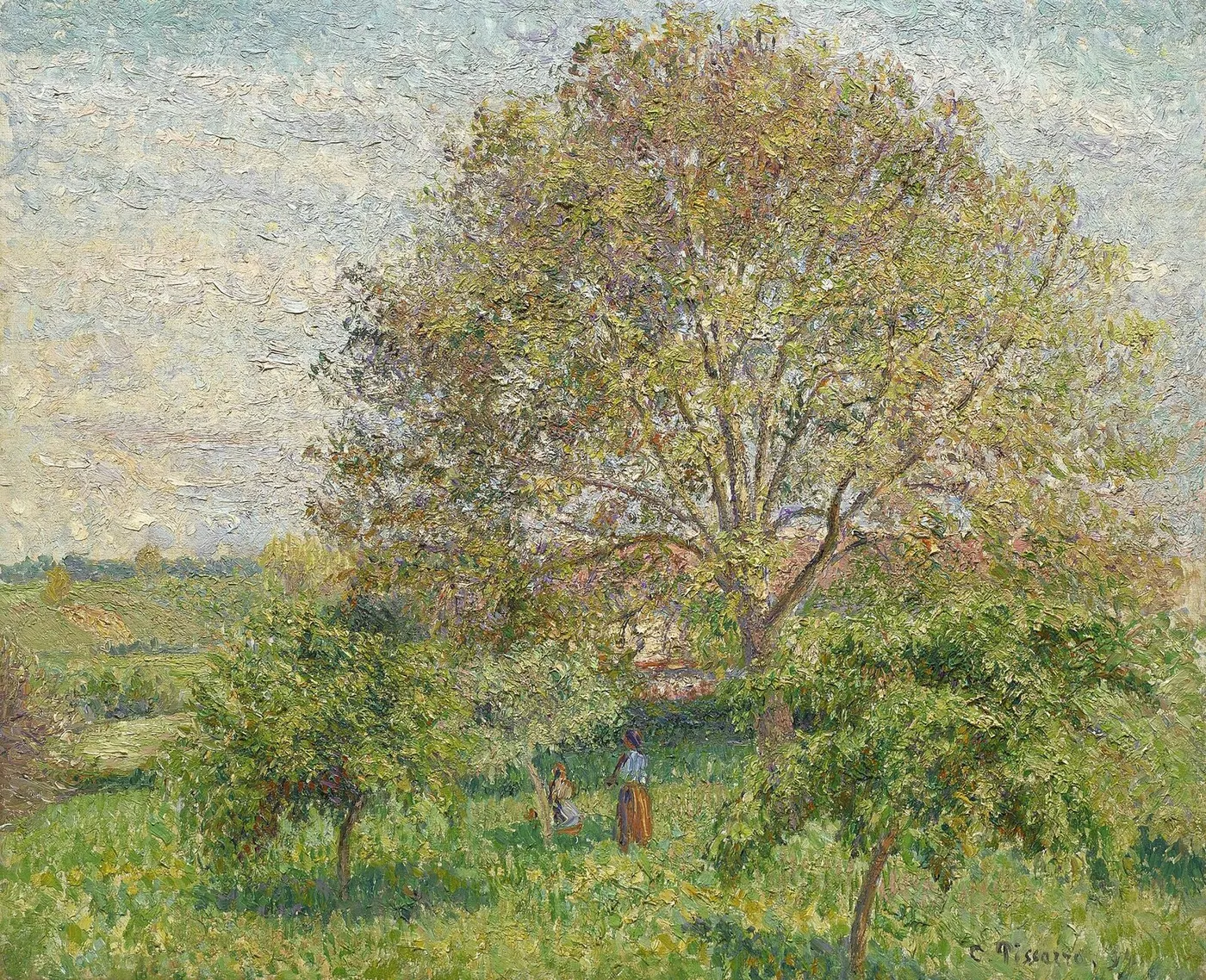 Le Grand Noyer au printemps, Éragny (1894) by Camille Pissarro — original painting reproduced as a hand-painted oil on canvas