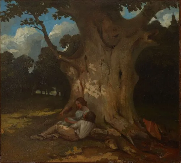 Le Gros Chêne (1843) by Gustave Courbet — original painting reproduced as a hand-painted oil on canvas