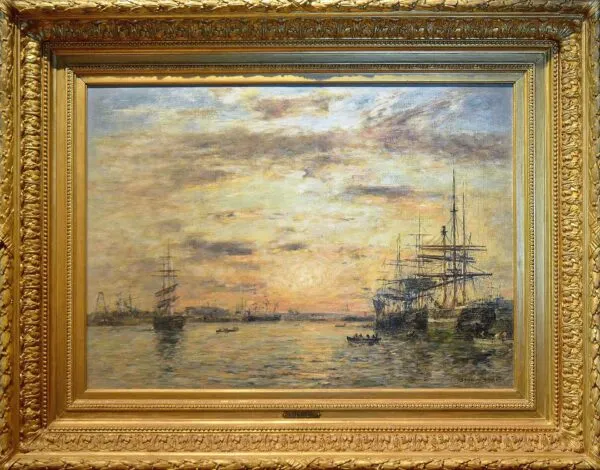 Le Havre. Le bassin de l'Eure (1885) by Eugène Louis Boudin — original painting reproduced as a hand-painted oil on canvas