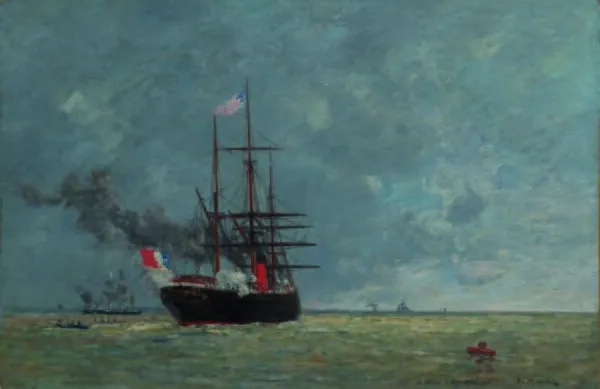 Le Havre, navires en pleine mer (1866) by Eugène Louis Boudin — original painting reproduced as a hand-painted oil on canvas