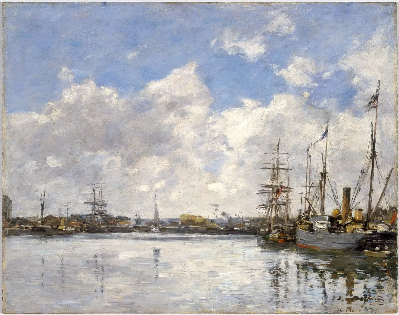 Le Havre , the harbor (1884) by Eugène Louis Boudin — original painting reproduced as a hand-painted oil on canvas