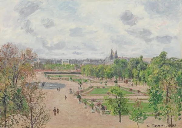 Le jardin des Tuileries, matinée de printemps, temps gris (1899) by Camille Pissarro — original painting reproduced as a hand-painted oil on canvas