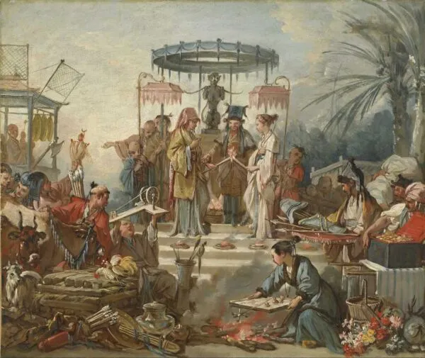 Le Mariage chinois (1742) by François Boucher — original painting reproduced as a hand-painted oil on canvas