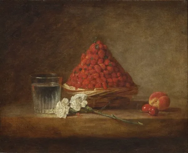 Le Panier de fraises des bois (1761) by Jean-Baptiste-Siméon Chardin — original painting reproduced as a hand-painted oil on canvas