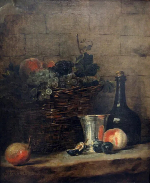 Le Panier de raisins (1737) by Jean-Baptiste-Siméon Chardin — original painting reproduced as a hand-painted oil on canvas