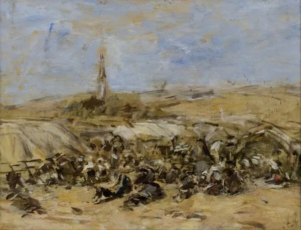 Le Pardon de Sainte Anne La Palud (1858) by Eugène Louis Boudin — original painting reproduced as a hand-painted oil on canvas